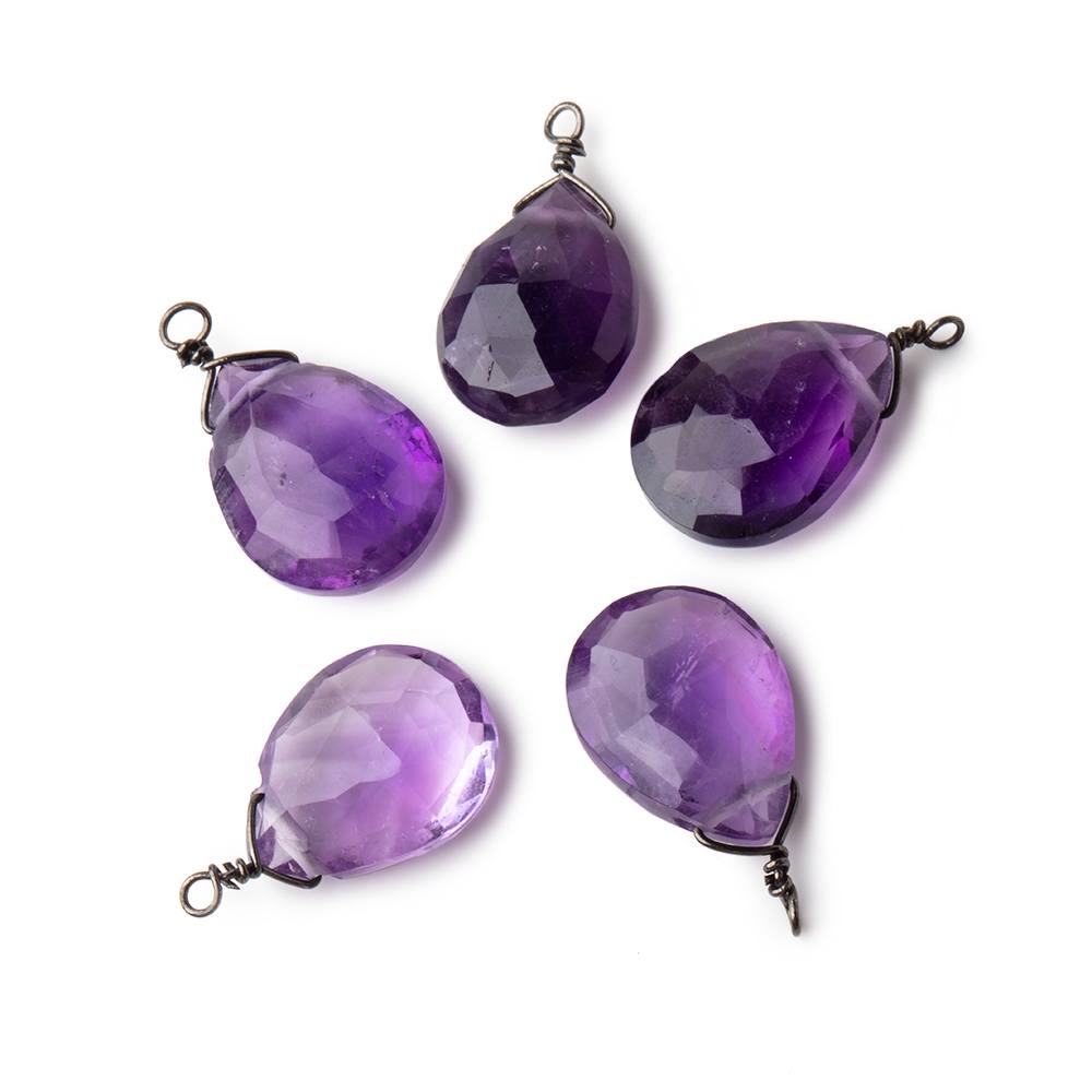 12x9mm Black Gold Wire Wrapped Amethyst Faceted Pear 1 Focal Pendant