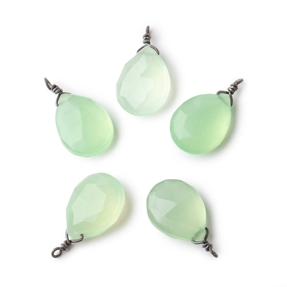 12x9mm Black Gold Wire Wrapped Lime Chalcedony Faceted Pear 1 Focal Pendant