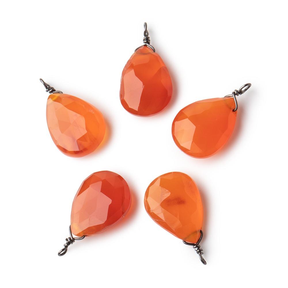 12x9mm Black Gold Wire Wrapped Orange Chalcedony Faceted Pear 1 Focal Pendant