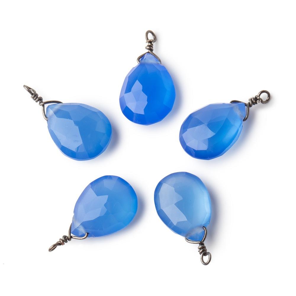 12x9mm Black Gold Wire Wrapped Santorini Chalcedony Faceted Pear 1 Focal Pendant