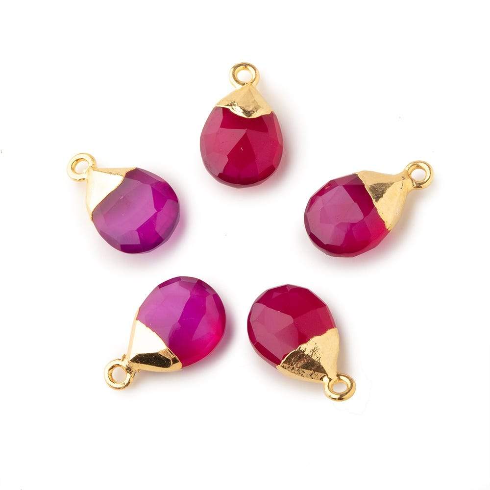 12x9mm Gold Leafed Berry Pink Chalcedony faceted pear 1 focal bead