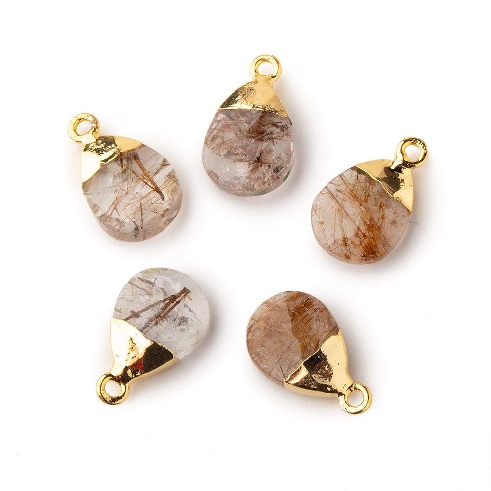 12x9mm Gold Leafed Rutilated Quartz faceted pear 1 focal bead
