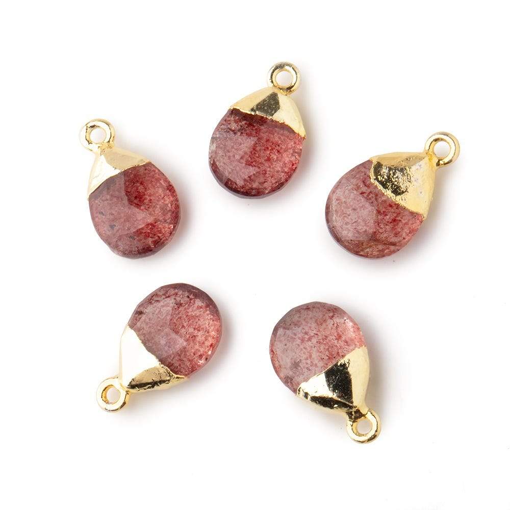 12x9mm Gold Leafed Strawberry Quartz faceted pear 1 focal bead