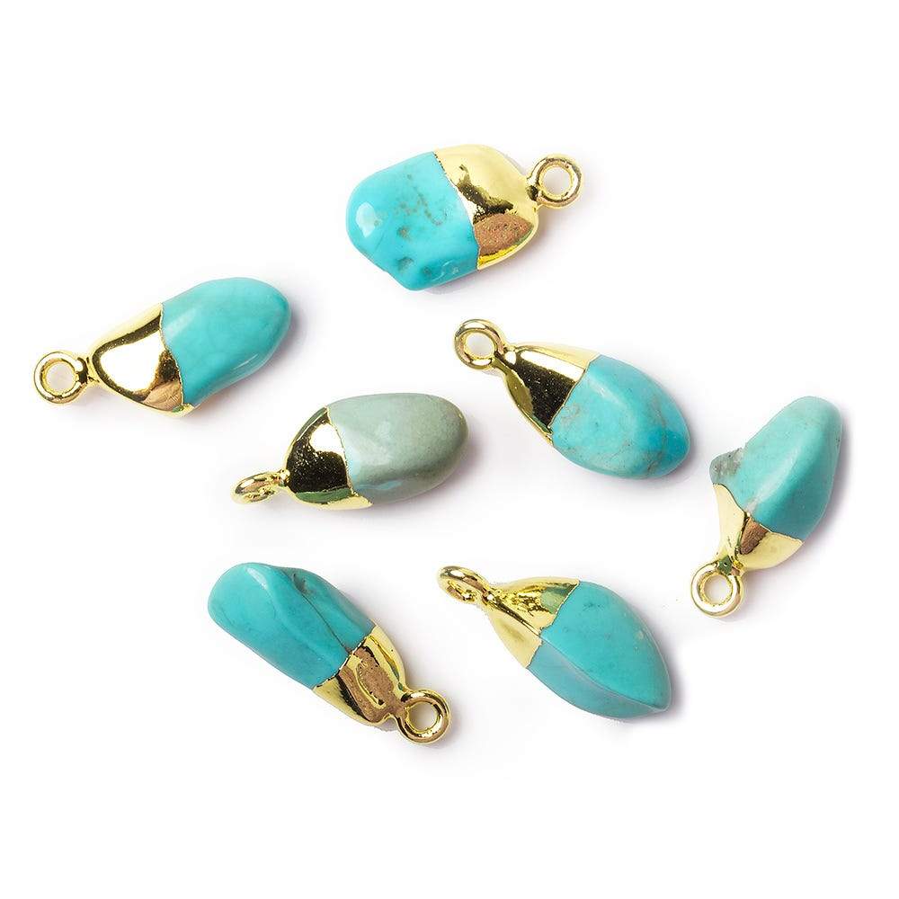 12x9mm Gold Leafed Turquoise plain freeform Pendant 1 piece