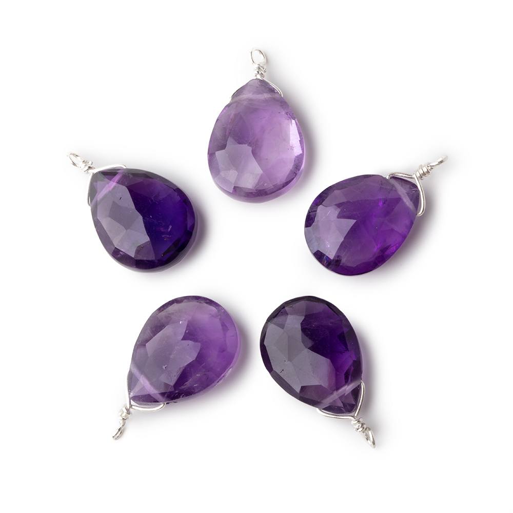 12x9mm Silver Wire Wrapped Amethyst Faceted Pear 1 Focal Pendant