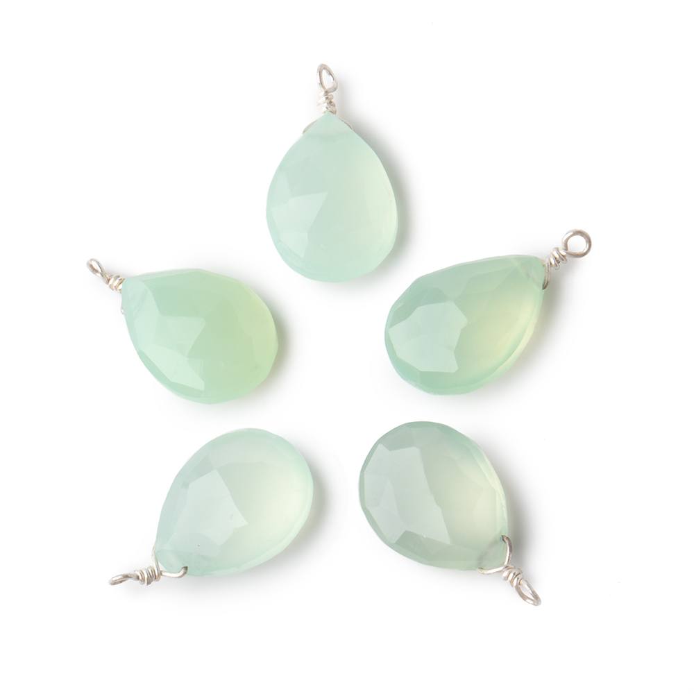 12x9mm Silver Wire Wrapped Lime Chalcedony Faceted Pear 1 Focal Pendant