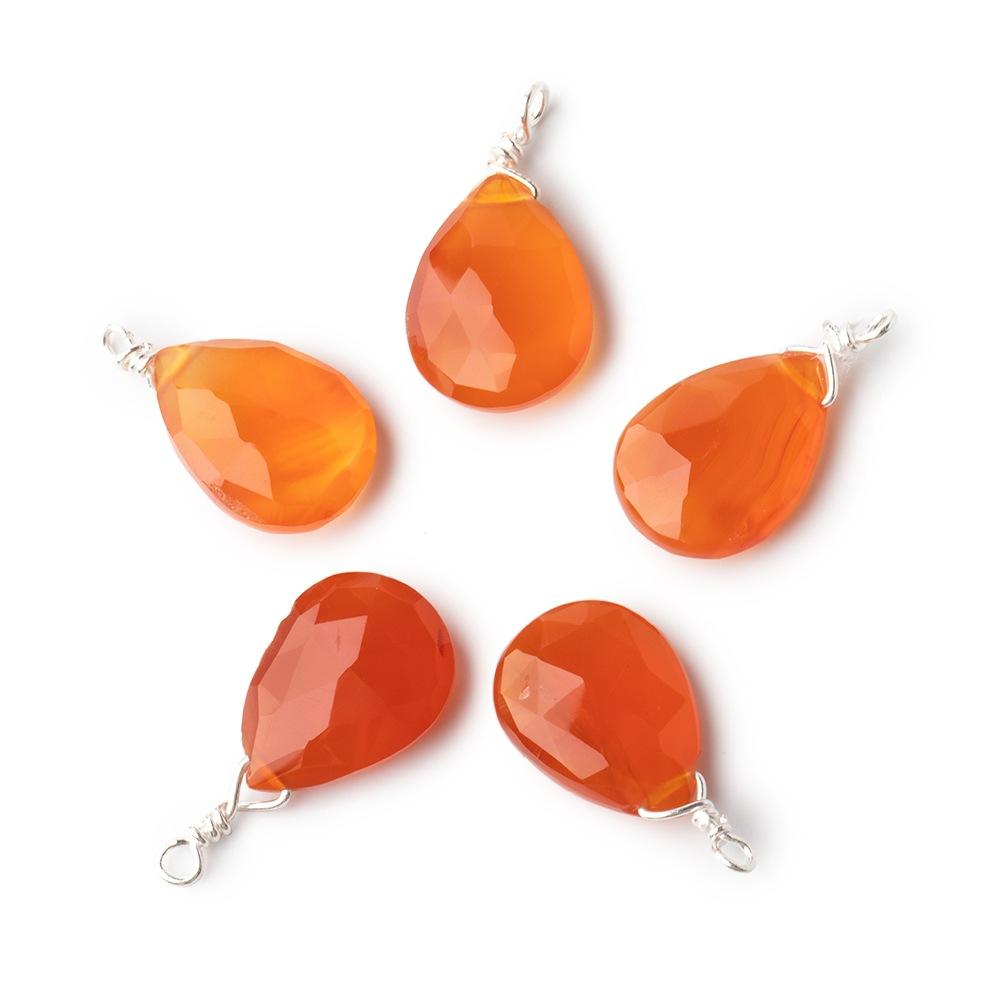 12x9mm Silver Wire Wrapped Orange Chalcedony Faceted Pear 1 Focal Pendant