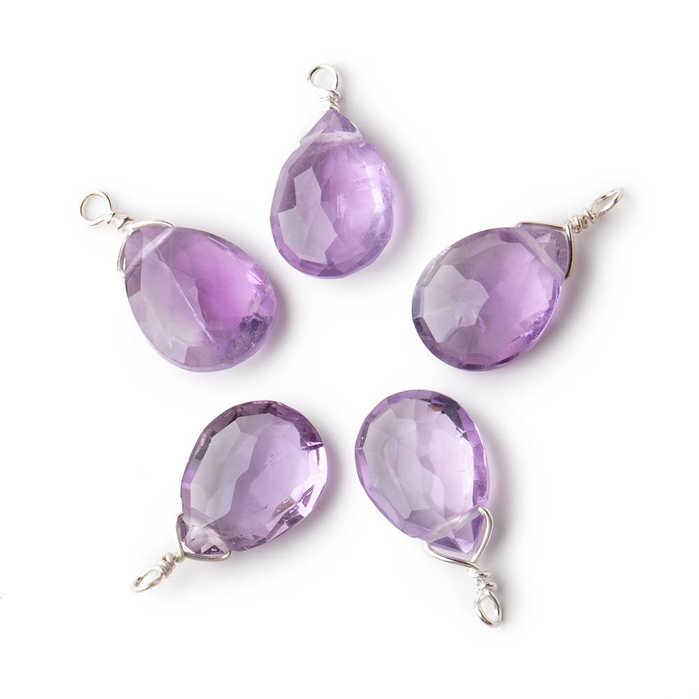 12x9mm Silver Wire Wrapped Pink Amethyst Faceted Pear 1 Focal Pendant