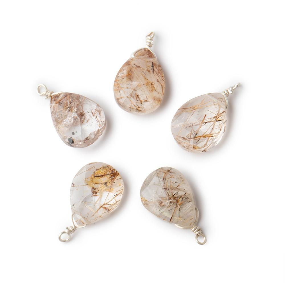 12x9mm Silver Wire Wrapped Rutilated Quartz Faceted Pear 1 Focal Pendant