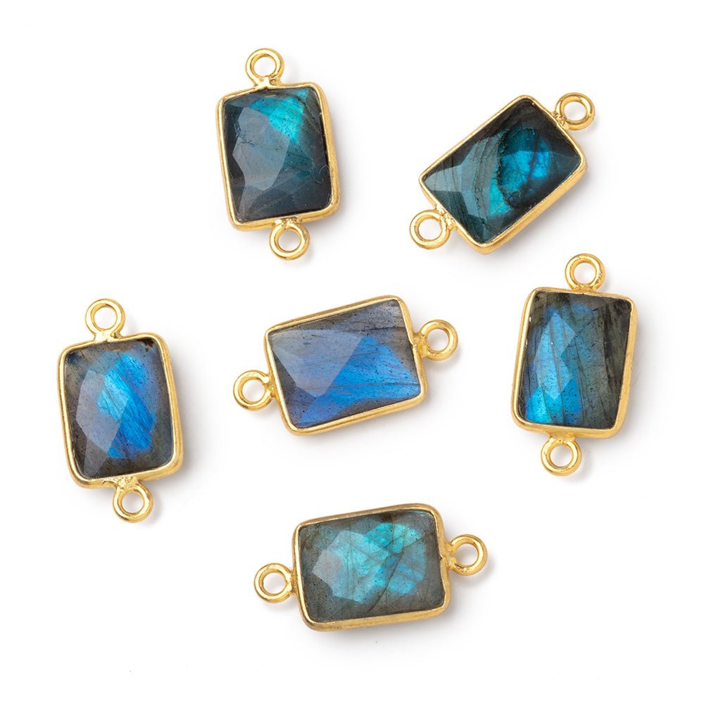12x9mm Vermeil Bezel Labradorite Faceted Rectangle with Blue Flash 1 Connector