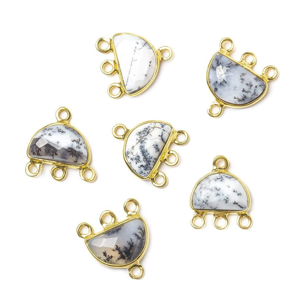 12x9mm Vermeil Dendritic Opal Half Moon East West 3 ring Connector