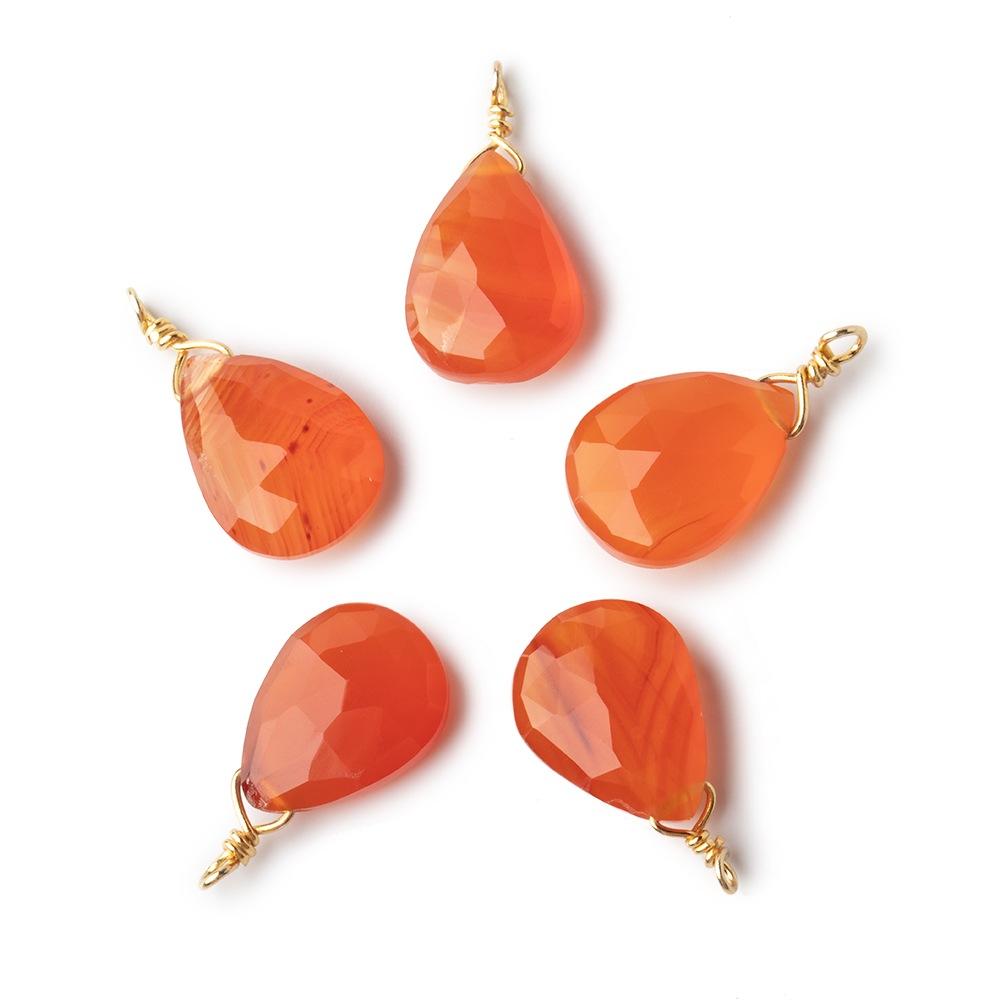 12x9mm Vermeil Wire Wrapped Orange Chalcedony Faceted Pear 1 Focal Pendant