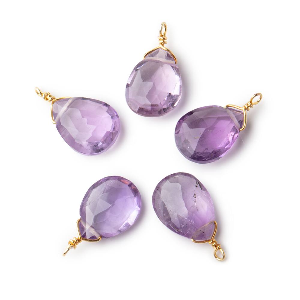 12x9mm Vermeil Wire Wrapped Pink Amethyst Faceted Pear 1 Focal Pendant
