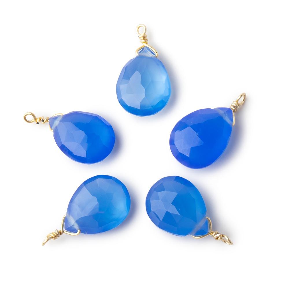 12x9mm Vermeil Wire Wrapped Santorini Chalcedony Faceted Pear 1 Focal Pendant