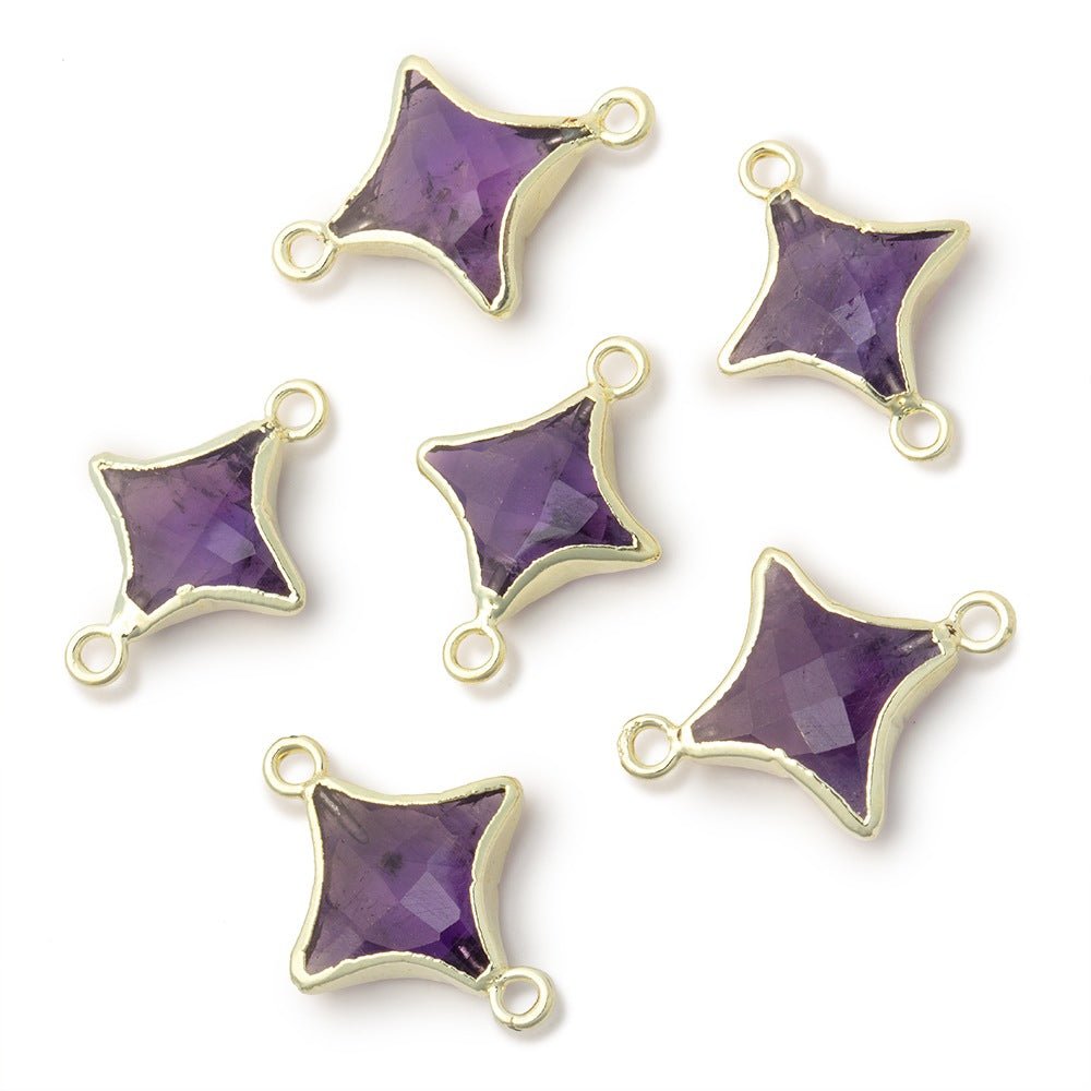13-14mm Gold Leaf Amethyst 4 Point Star Focal 2 Ring Connector