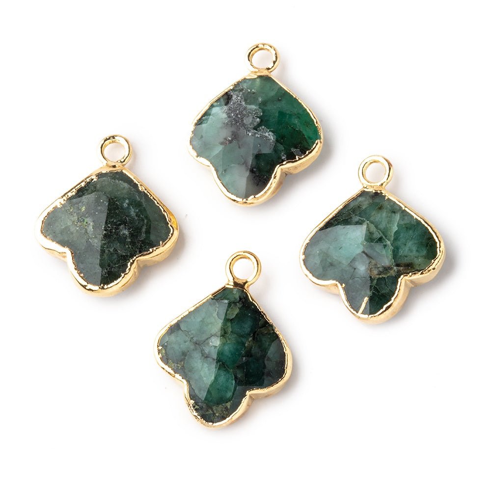 13-14mm Gold Leafed Emerald Faceted Trillium Flower Focal Pendant 1 piece