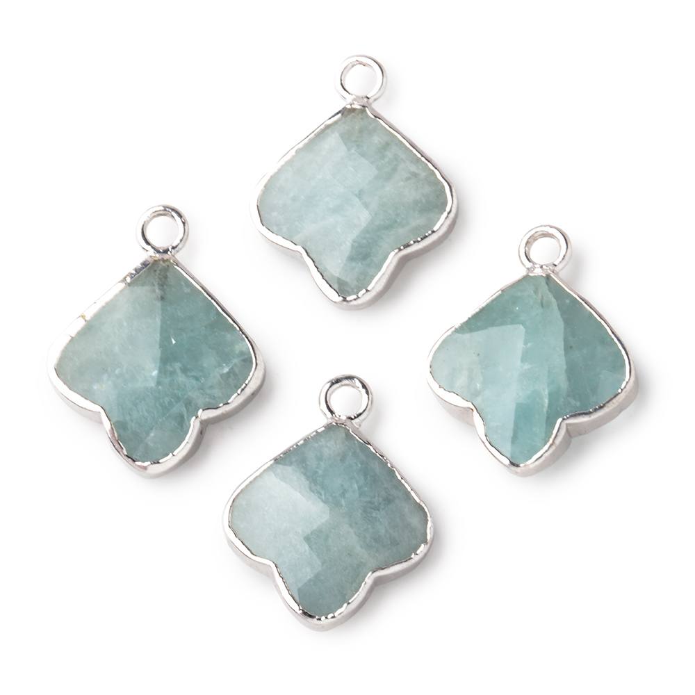 13-14mm Silver Leafed Aquamarine Faceted Trillium Flower Focal Pendant 1 piece