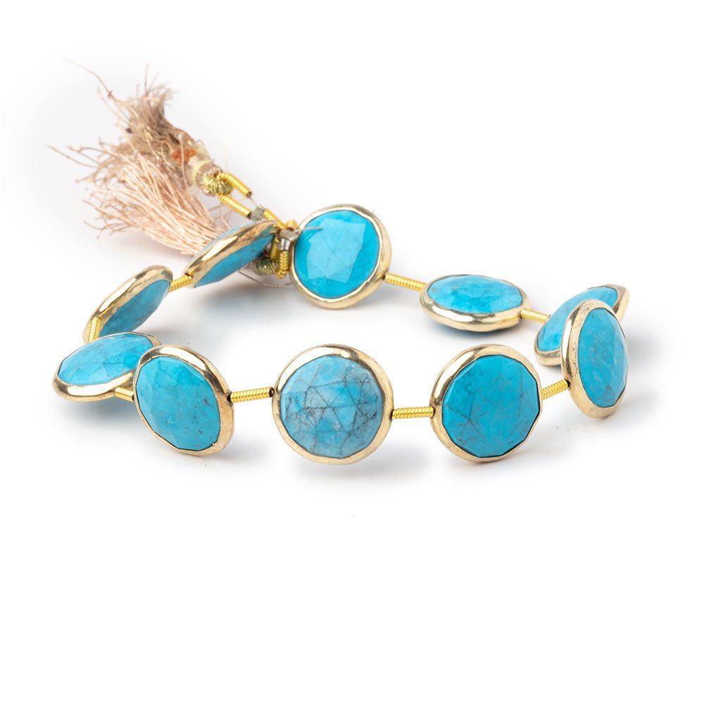13-14mm Vermeil Bezel Turquoise Howlite Faceted Coins 7 inch 10 Beads