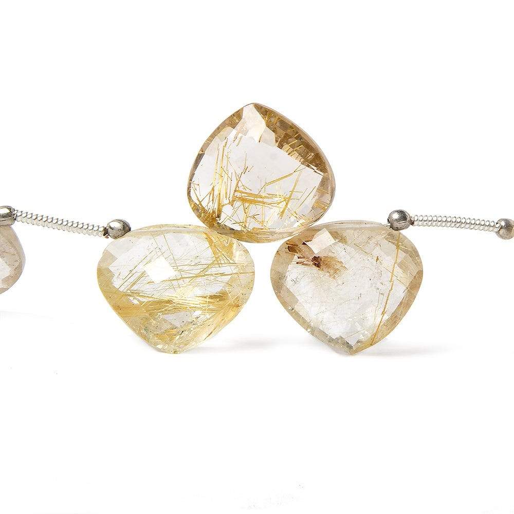 13-17mm Rutilated Quartz Heart Briolette, Shoulder Drilled 8 inch 17 pieces