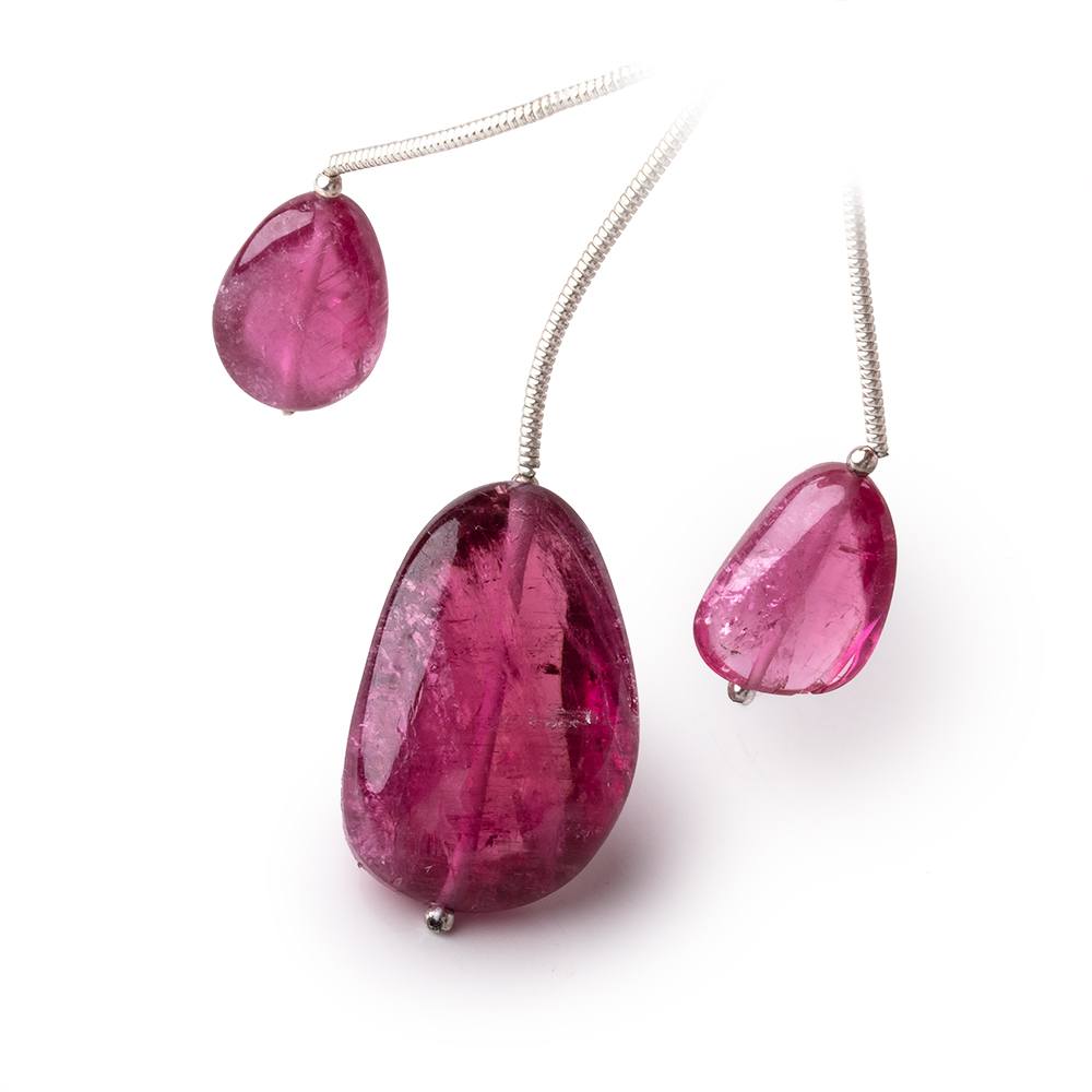 13-23mm Rubellite Tourmaline Plain Nugget Focal Beads Set of 3 AA