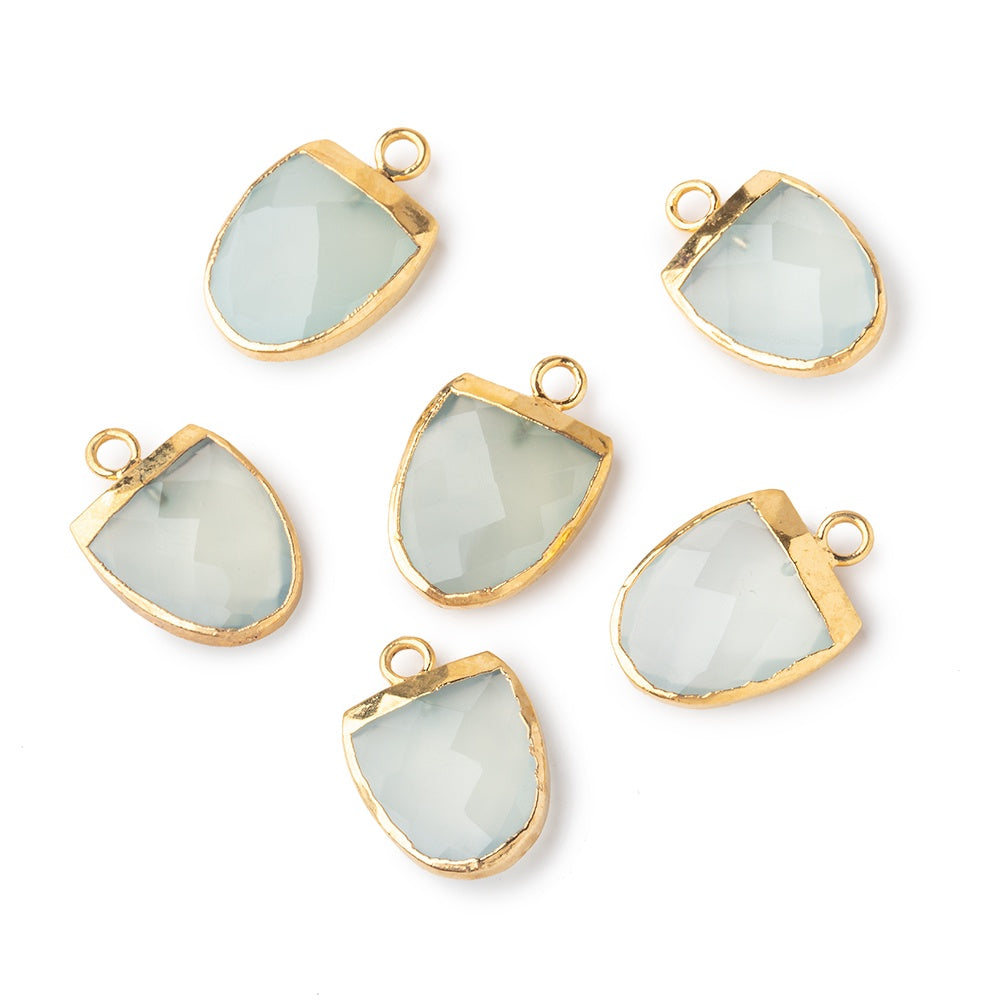 14x12mm Gold Leafed SeaGlass Green Chalcedony Half Oval Pendant 1 focal bead