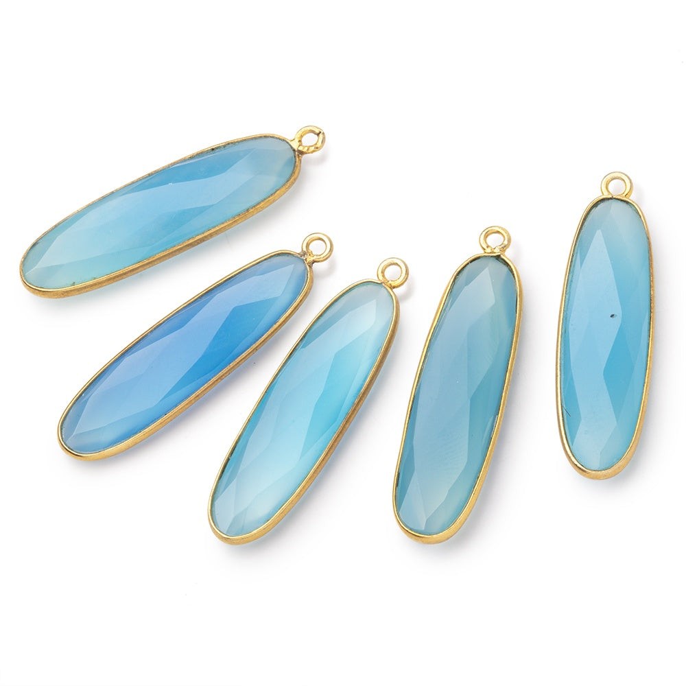 31x9mm Vermeil Bezel Santorini Blue Chalcedony Elongated Oval 1 Pendant