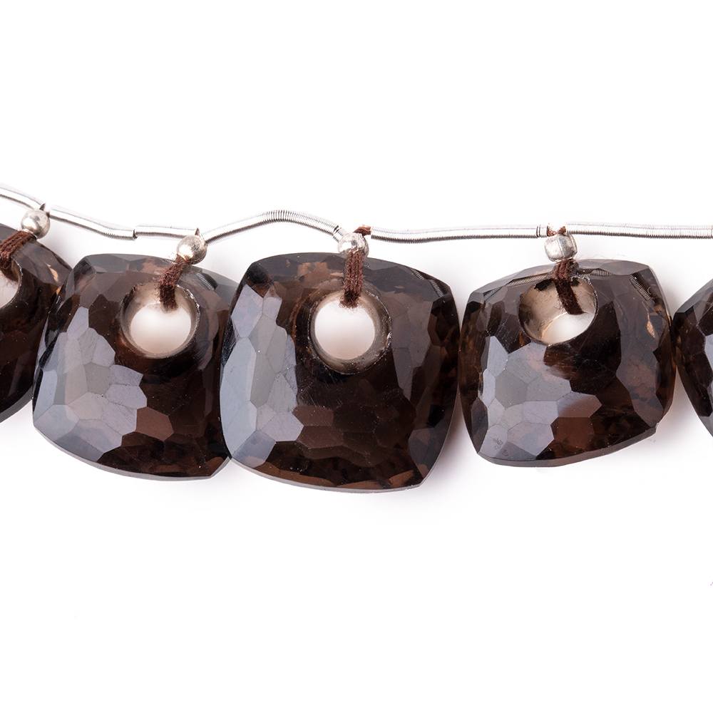 13.5-15.5mm Smoky Quartz Center Void Faceted Pillows 6 inch 11 Beads