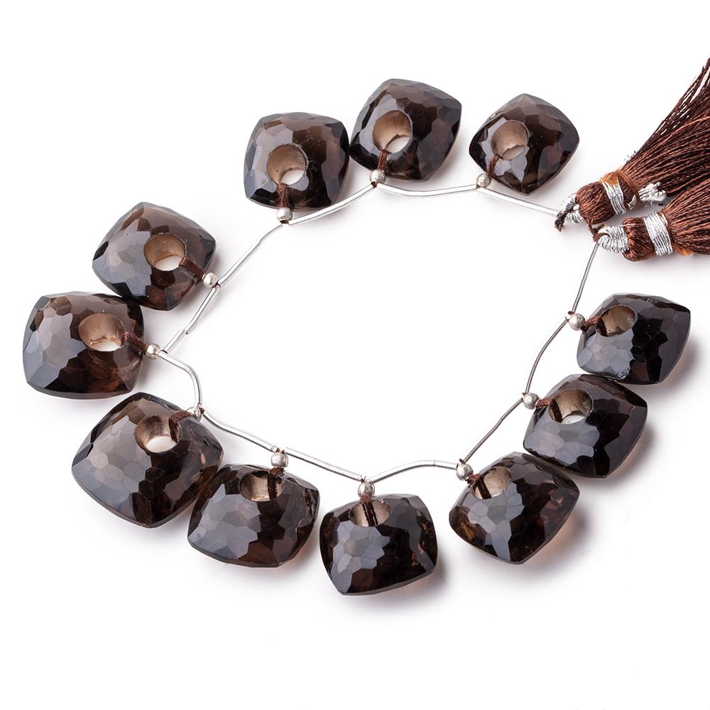 13.5-15.5mm Smoky Quartz Center Void Faceted Pillows 6 inch 11 Beads
