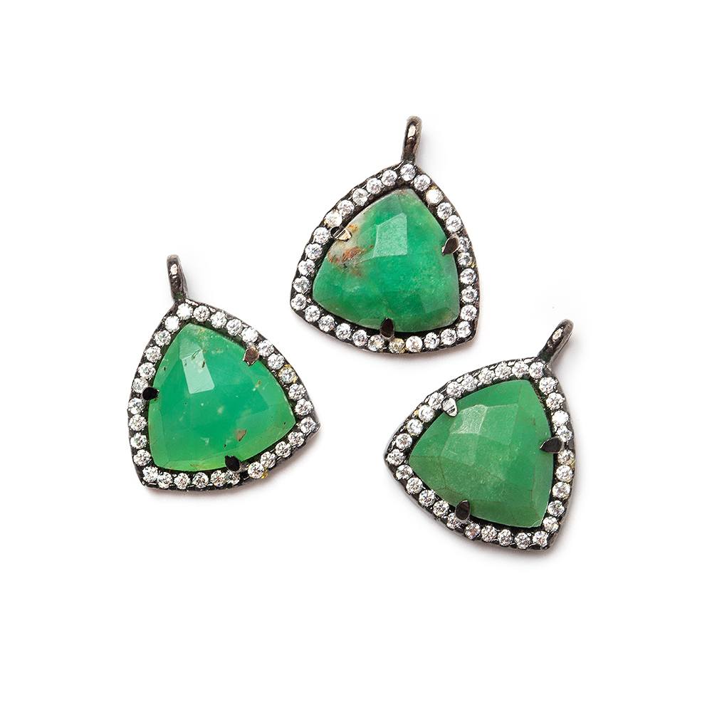13.5mm Black Gold Bezel White CZ and Chrysoprase Triangle Pendant 1 piece