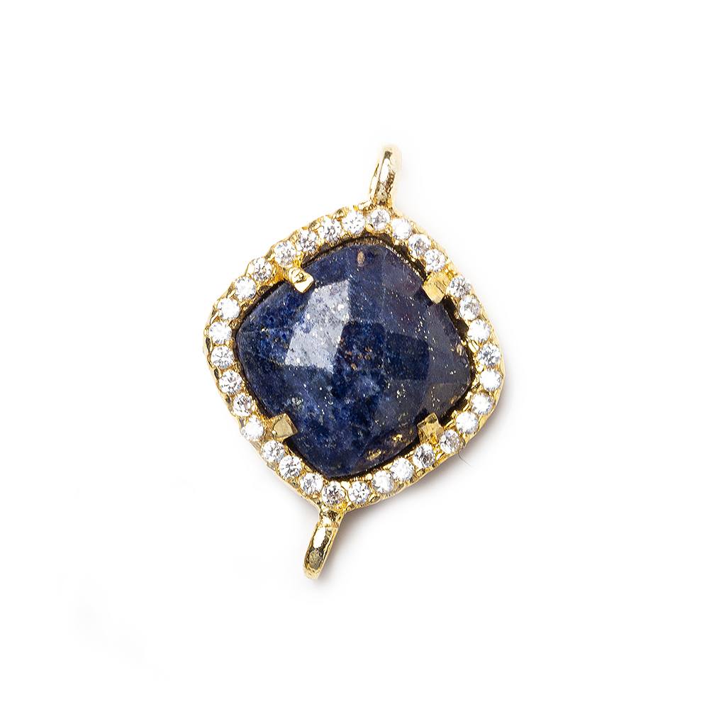 13.5mm Gold Bezel White CZ & Lapis Lazuli Cushion Connector 1 piece