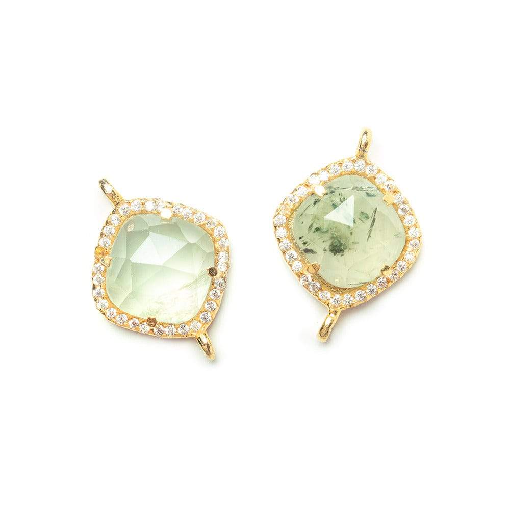 13.5mm Vermeil Bezel White CZ & Prehnite Cushion Connector 1 piece