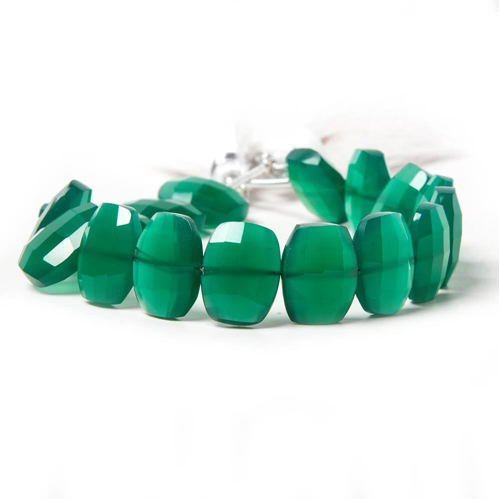 13.5x10.5mm Green Onyx side drilled Faceted Cushion Beads 7 inch 17 pieces