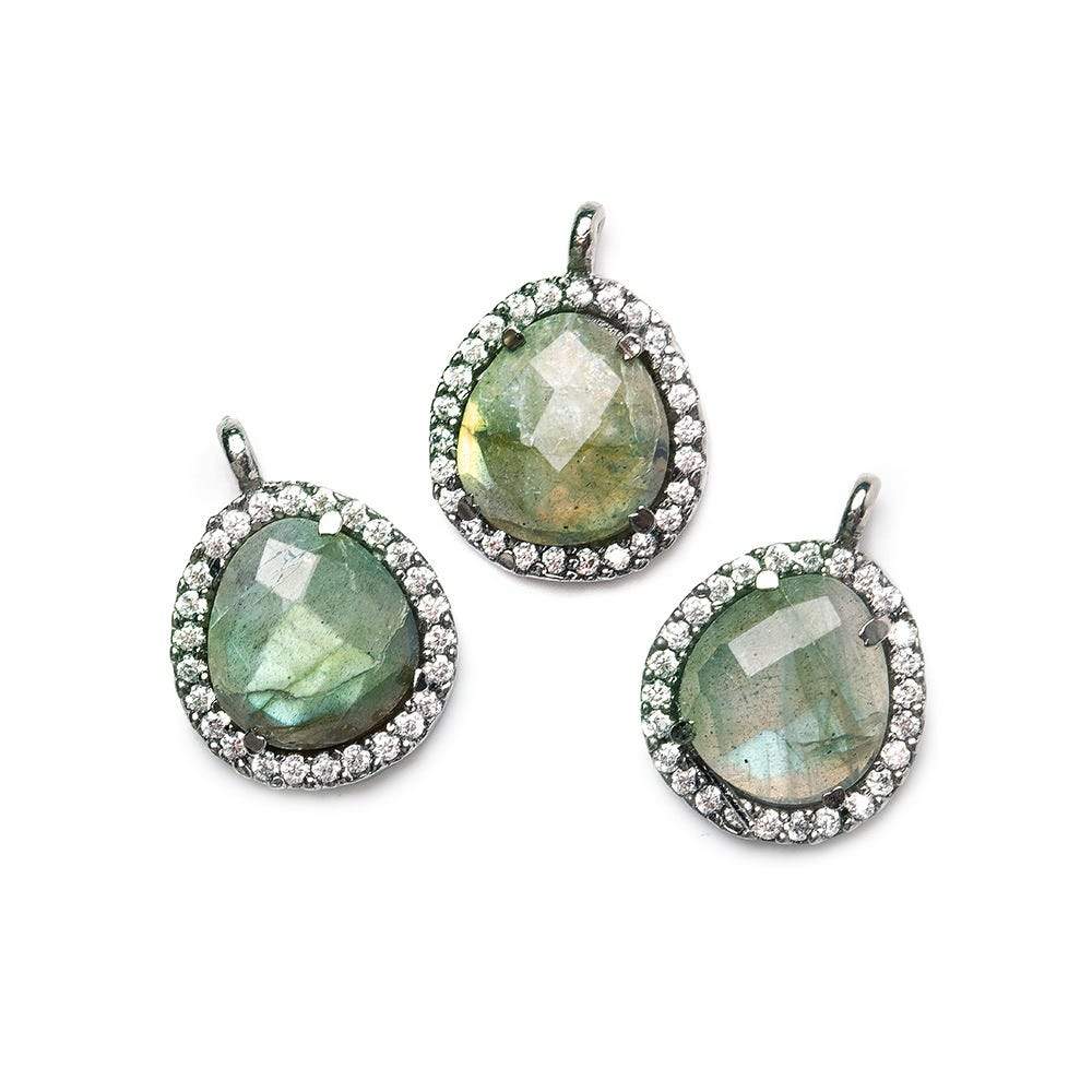 13.5x12mm Black Gold Bezeled White CZ and Labradorite Nugget Pendant 1 piece