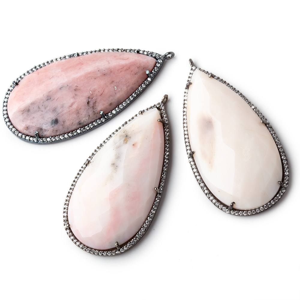 50x25mm Black Gold Bezel CZ and Pink Peru Opal Pear Pendant 1 focal bead