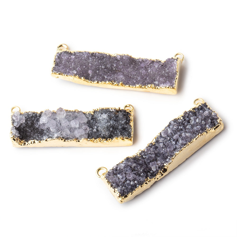 40x8mm Gold Leaf Edged Amethyst Drusy East West Bar Connector 1 piece