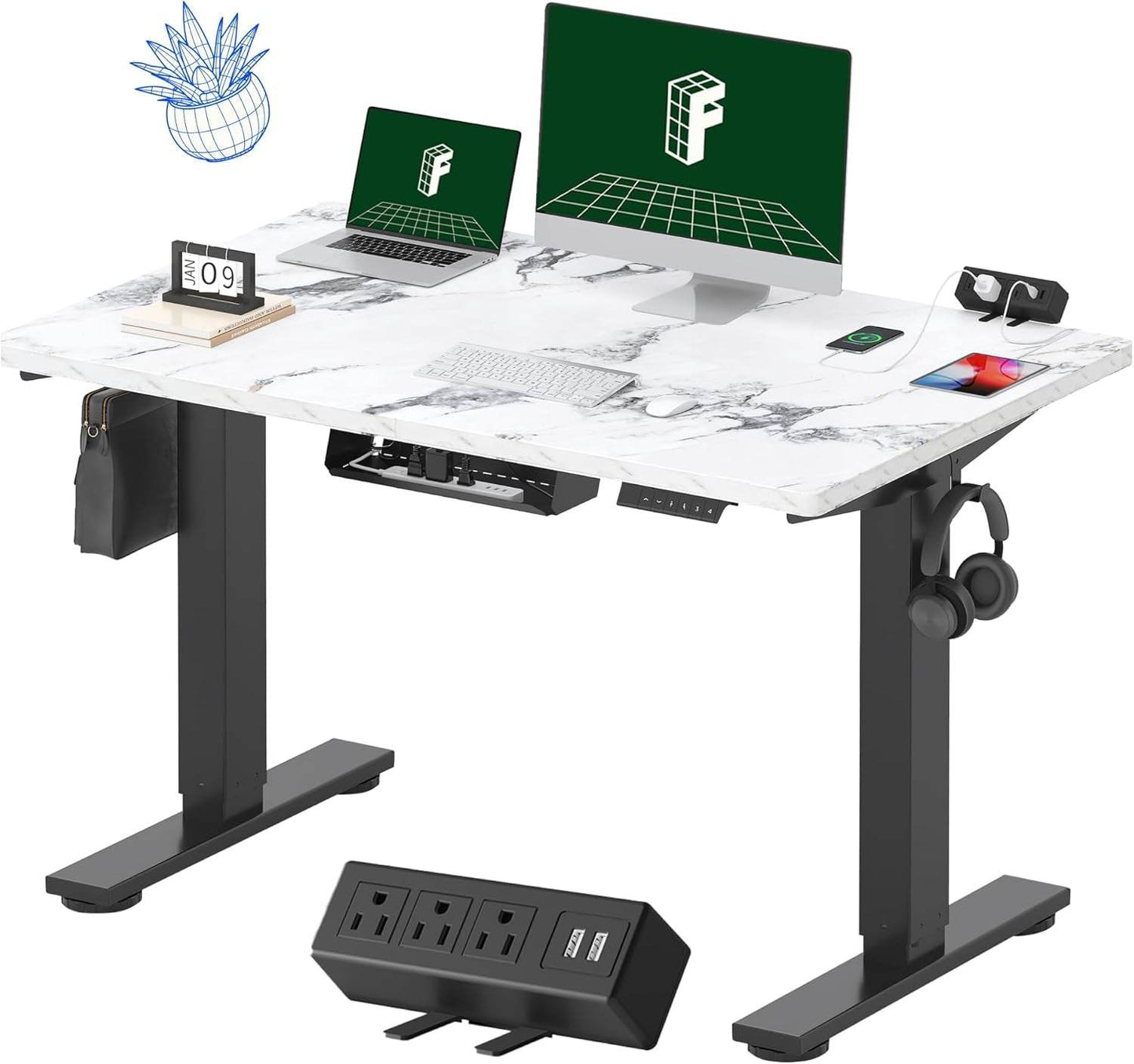 EN2 Height Adjustable Electric Standing Desk - 48"x30" with Clamp Power Strip & Cable Management (Gray Frame + Mahogany Top)