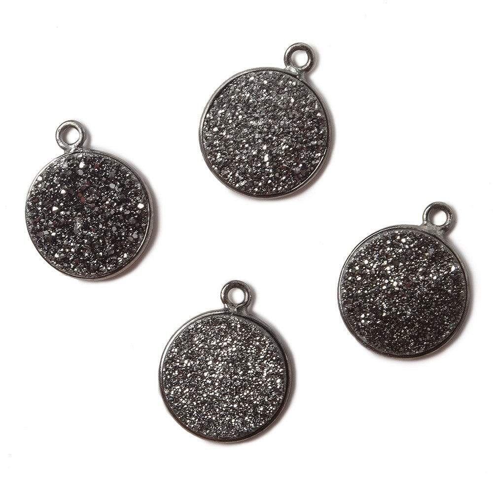 13mm Black Gold Bezel Metallic Platinum Flat Drusy Coin Pendant 1 piece