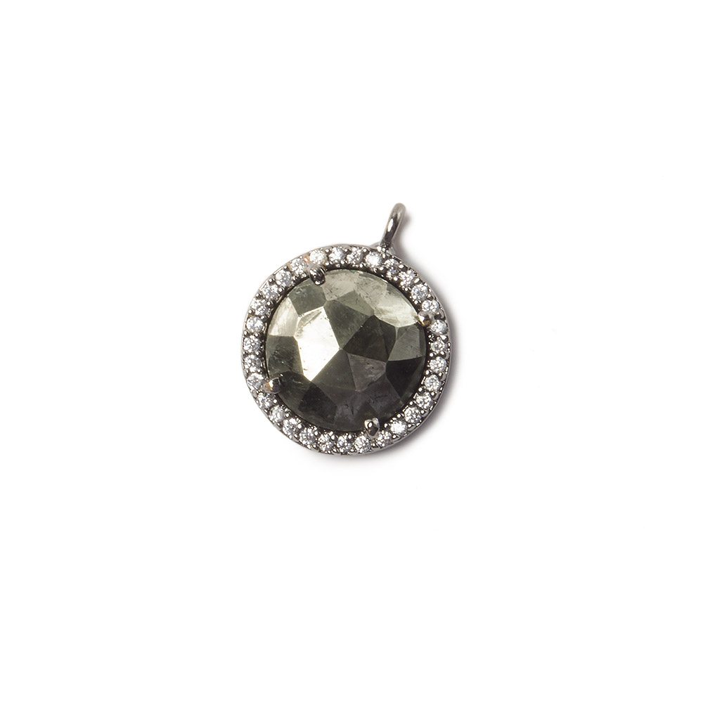 13mm Black Gold Bezel White CZ and Pyrite Coin Pendant 1 focal bead