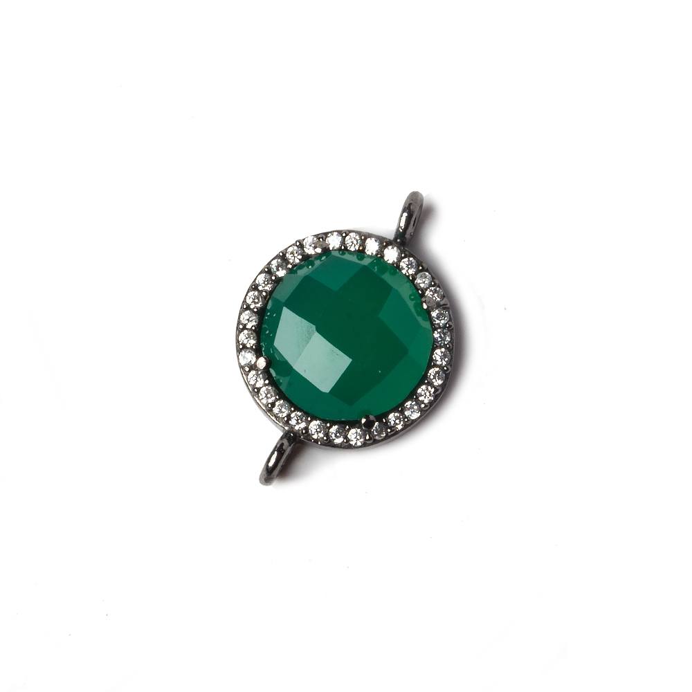 13mm Black Gold Bezeled White CZ and Green Onyx Coin Connector 1 piece