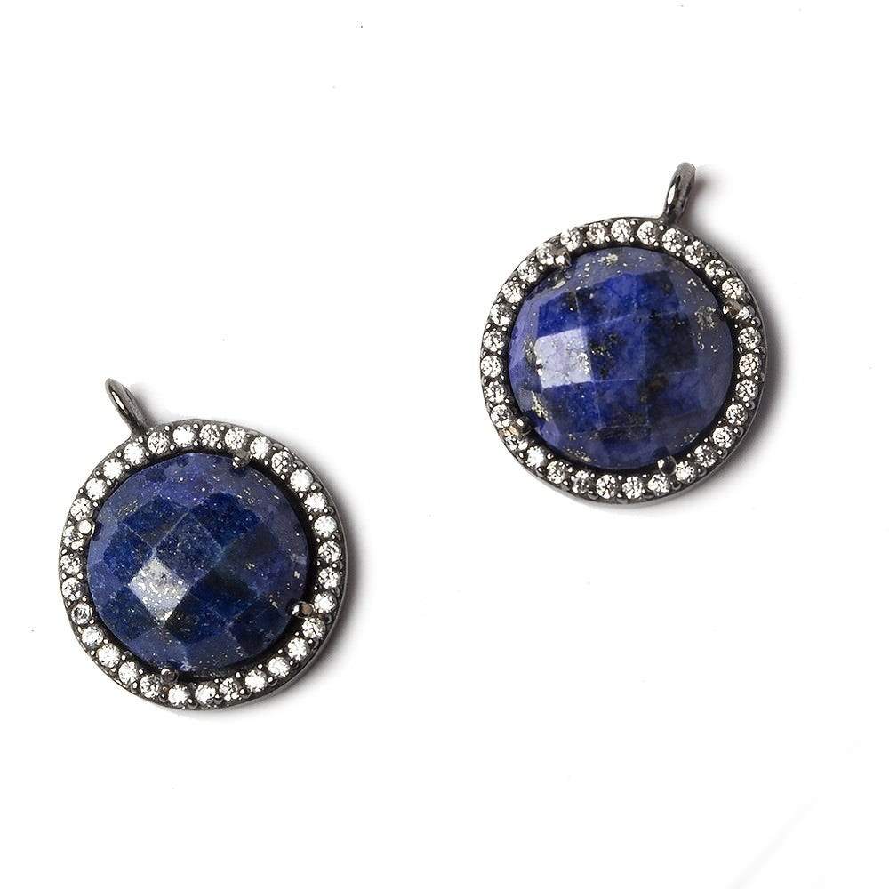 13mm Black Gold Bezeled White CZ and Lapis Lazuli Coin Pendant 1 piece