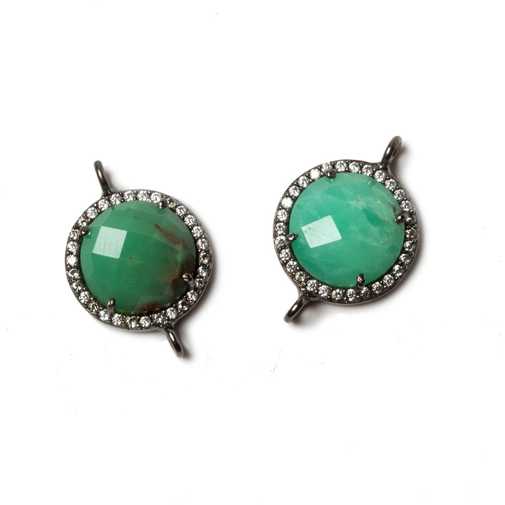 13mm Black Gold Bezeled White CZ & Chrysoprase Coin Connector 1 pc