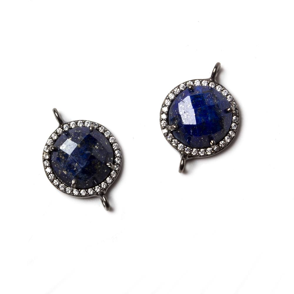 13mm Black Gold Bezeled White CZ & Lapis Lazuli Coin Connector 1 pc