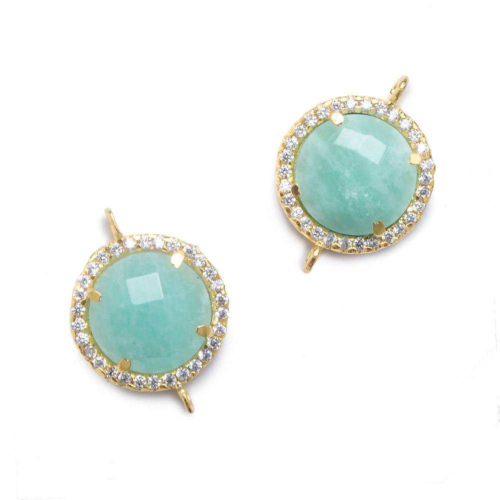 13mm Vermeil Bezel White CZ and Amazonite Coin Connector 1 focal bead