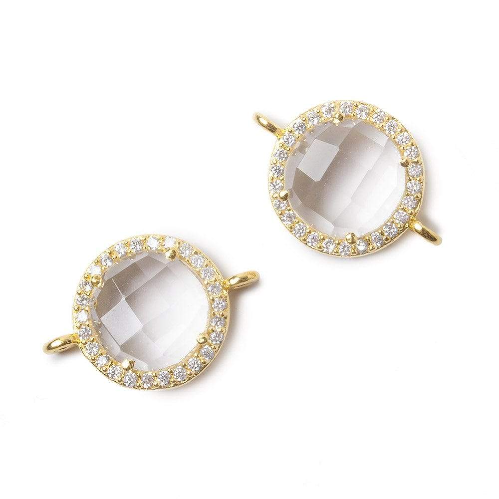 13mm Vermeil Bezel White CZ and Crystal Quartz Coin Connector 1 focal bead