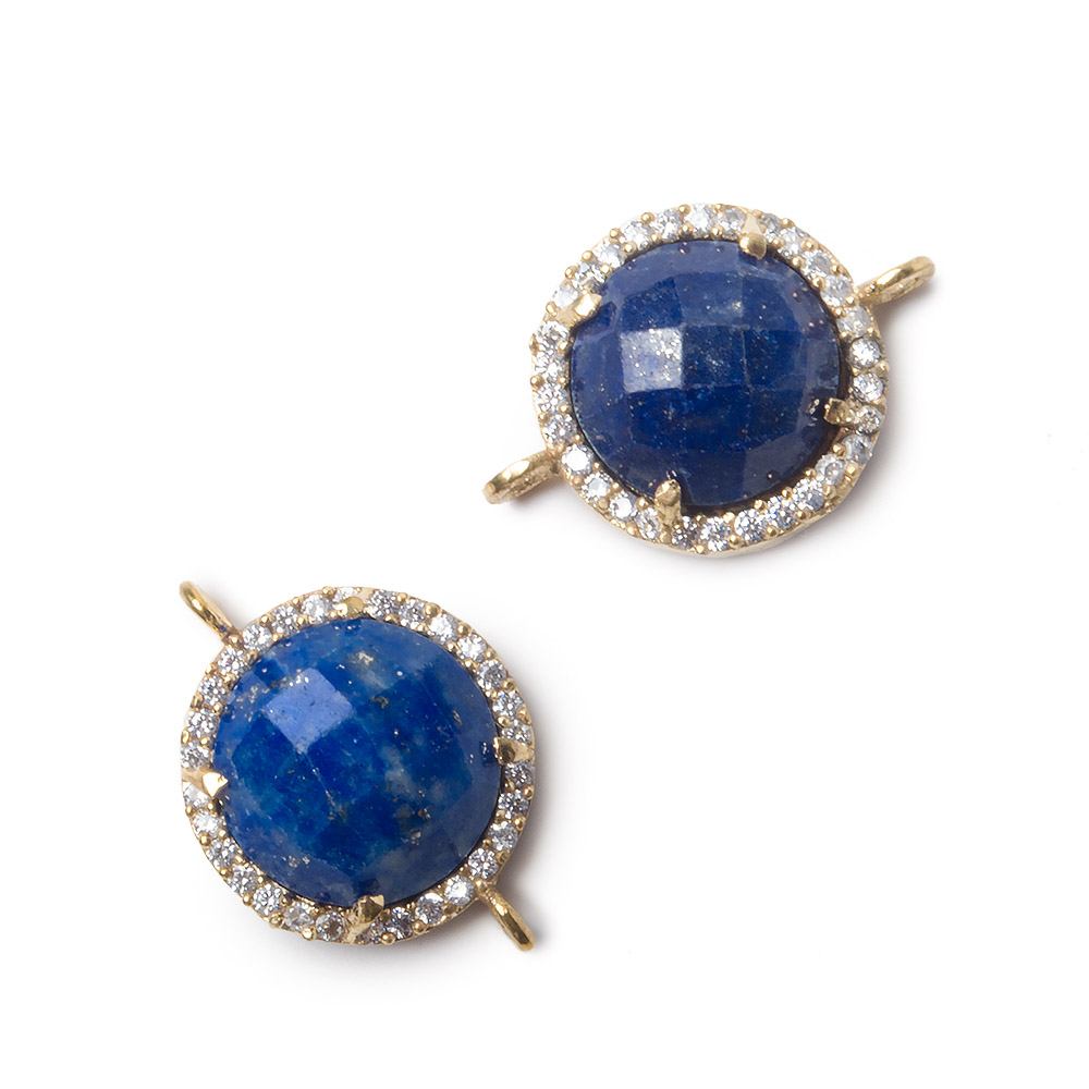 13mm Vermeil Bezel White CZ and Lapis Lazuli Coin Connector 1 focal bead