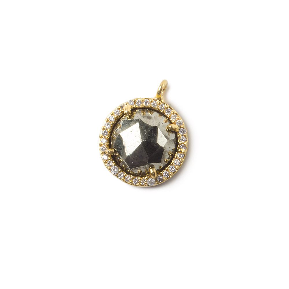 13mm Gold Bezel White CZ and Pyrite Coin Pendant 1 focal bead