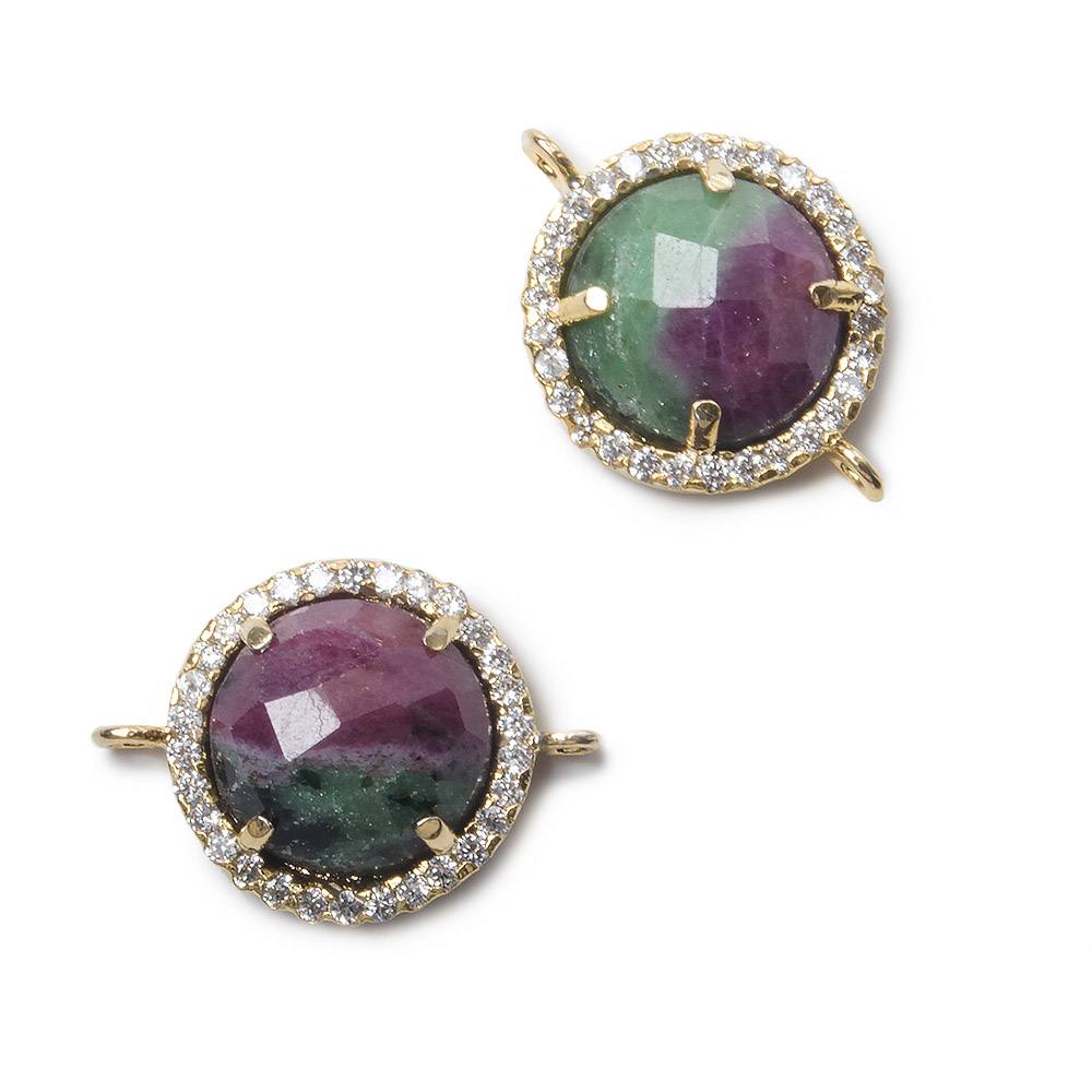 13mm Vermeil Bezel White CZ and Ruby in Zoisite Coin Connector 1 focal bead