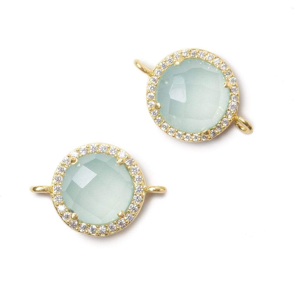 13mm Vermeil Bezel White CZ and Seafoam Chalcedony Coin Connector 1 piece