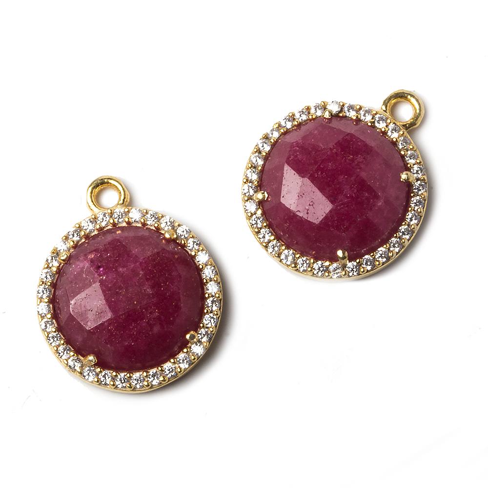 13mm Vermeil Bezeled White CZ and Ruby Coin Pendant 1 piece