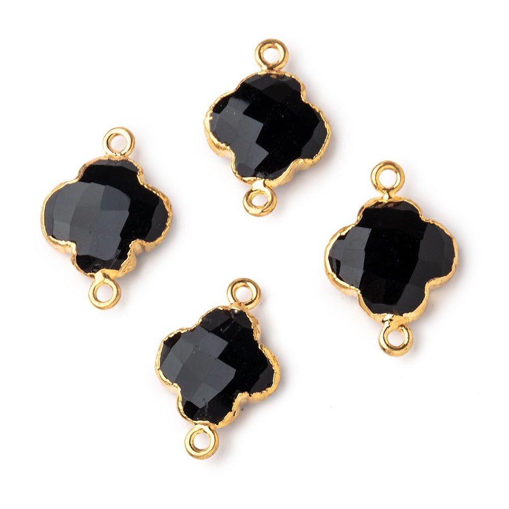 13mm Gold Leaf Black Onyx Faceted Quatrefoil Connector 1 focal piece